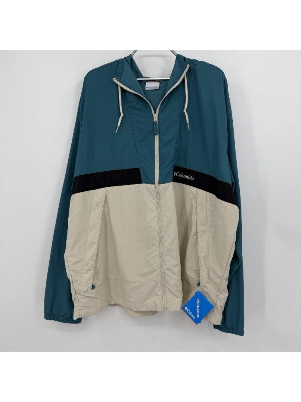 Columbia Men's Valley Hooded Windbreaker size XL River Blue/Dark Stone